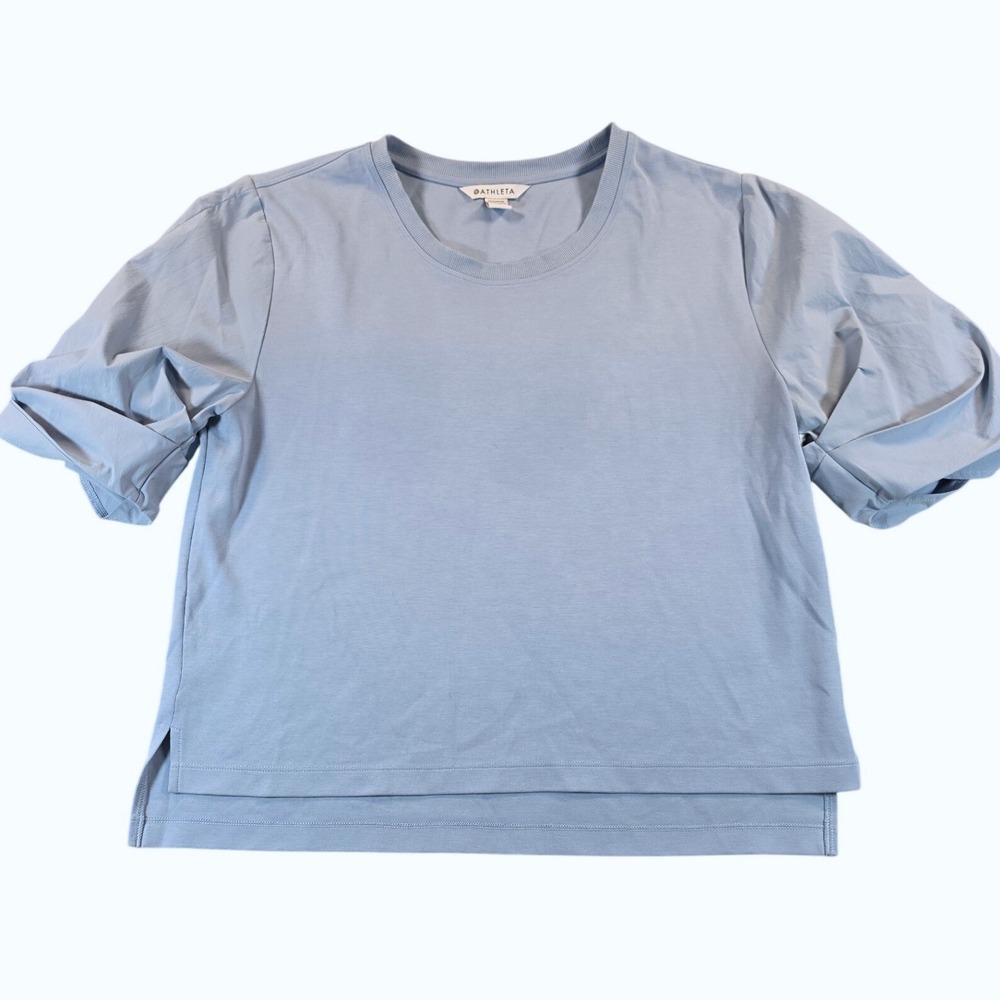 Puff Sleeve Hybrid Tee Light Blue Womens‎ Medium Athleta Office Athleisure
